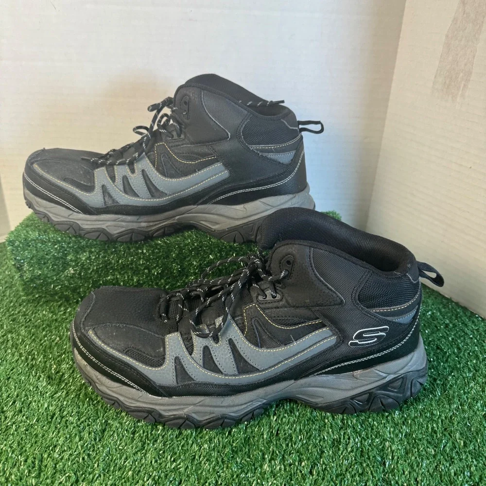 Skechers Work Mens 11 Steel Toe Boots Black Grey 77108 BKCC Slip Resistant EH